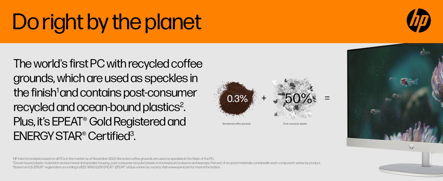 Text reads: 'Do right by the planet'. HP branded sustainability message with circular graphics showing recycling concept